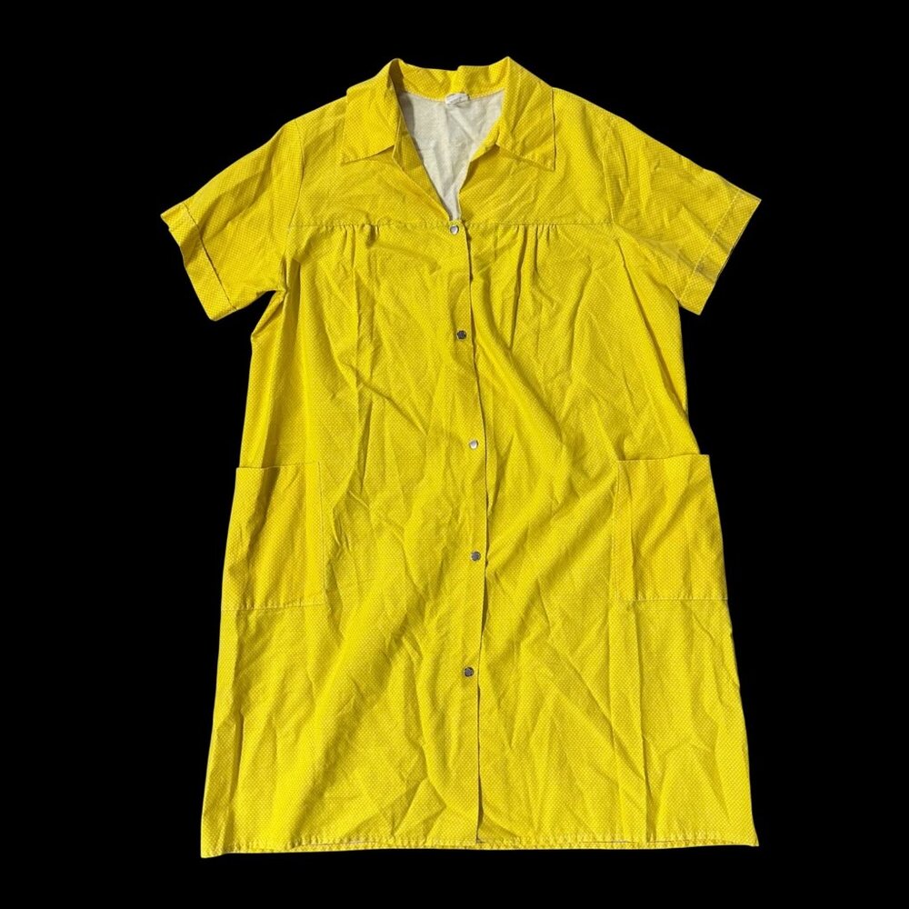 Vintage Robe Duster Smock Yellow Polka Dot Snaps Pockets Artistic Creation Sz 1X - Picture 2 of 8